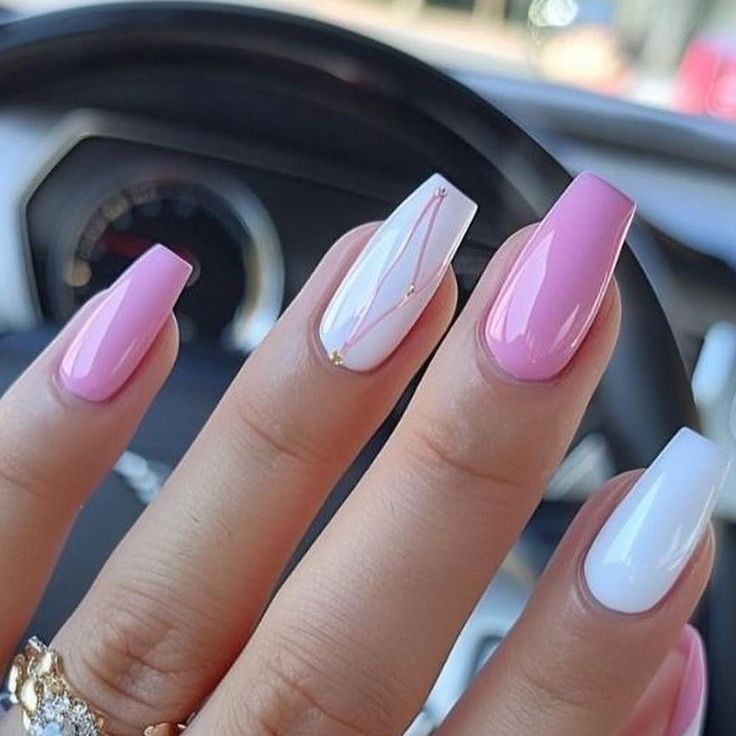 Pink and blue coffin-shape acrylic full set, Venus Spa Nails Florence KY
