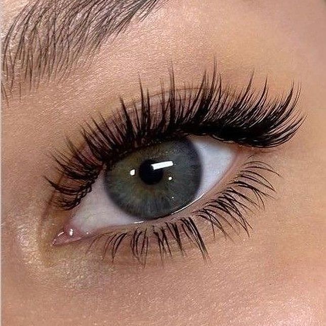 Close-up of a classic eyelash extension set applied lash by lash, Florence KY
