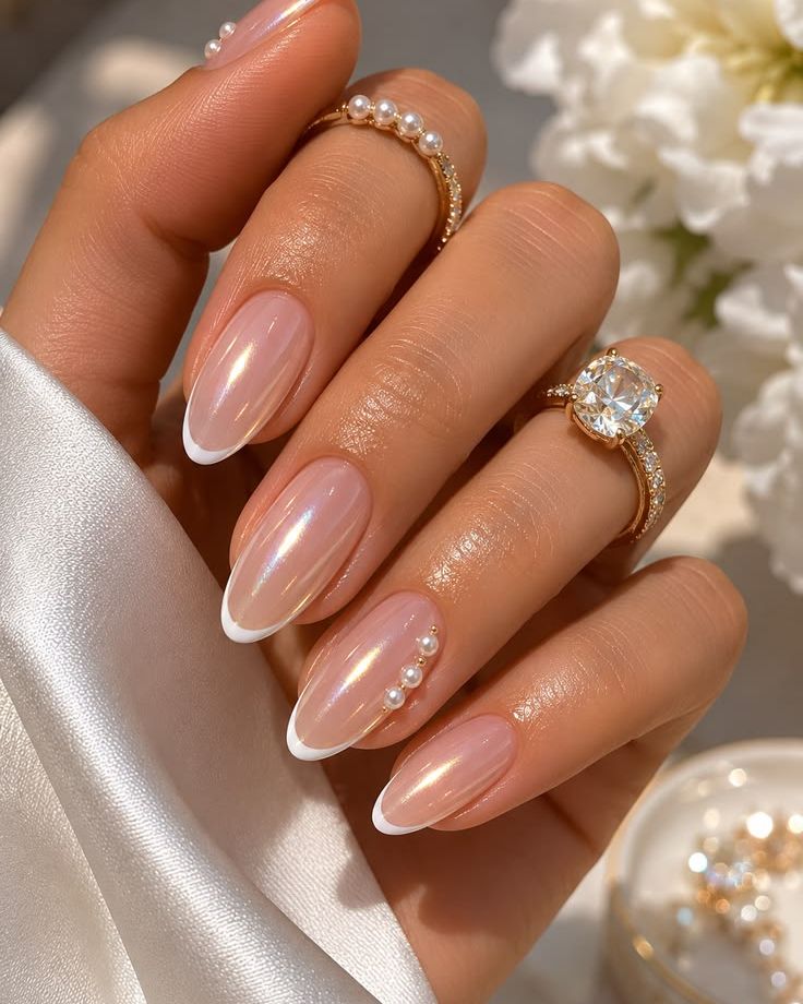 Almond nude ombr&eacute; nails done at Venus Spa Nails, Florence KY